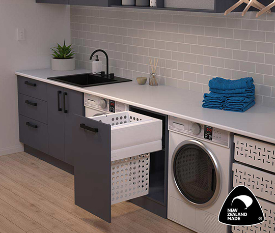 Tanova NZ Designer Soft Close Laundry - 600mm,450mm,400mm & 350mm Cabinet -1 x 100Litre ,1 x 65Litre & 1 x 36Litre – White