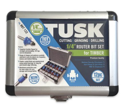Tusk Heavy Duty Router Bits 1/2" & 1/4" 12pc Set