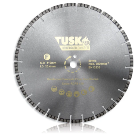 Tusk Heavy Duty Reinforced Concrete Floor Saw Blades- 660mm x 3.6/2.8 x 10 x 25.4PH,610mm x 3.6/2.8 x 9 x 25.4PH ,510mm x 3.6/2.8 x 10 x 25.4PH ,460mm x 3.2/2.4 x 12 x 25.4PH & 410mm x 3.2/2.4 x 10 x 25.4PH