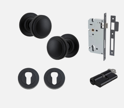 Iver Paddington Door Knob 0213 Round Rose Matt Black - Passage kit , privacy kit & Entrance Kit (Dual Function 5 pin and Key Thumb 6 Pin)