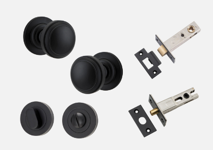 Iver Paddington Door Knob 0213 Round Rose Matt Black - Passage kit , privacy kit & Entrance Kit (Dual Function 5 pin and Key Thumb 6 Pin)