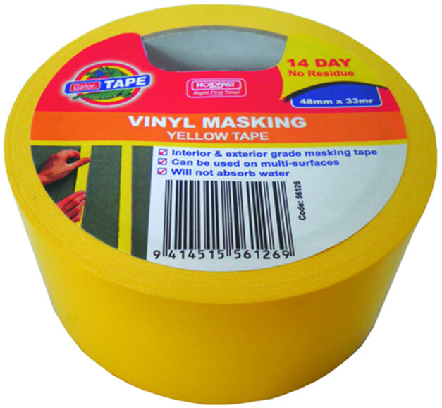 SOUDAL GATOR VINYL MASKING TAPE 14 DAY 48MM X 50MR YELLOW PRICED PER ROLL MINIMUM ORDER 12 ROLLS