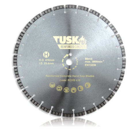 Tusk Heavy Duty Reinforced Concrete Hand Saw Blades - 410mm ,416mm x 3.0/2.2 x 12 x 25.4PH & 350mm x 2.8/2.0 x 12 x 25.4PH,410mm  x 3.2/2.4 x 12 x 25.4PH Laser Welded