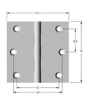 Lohala Hinge Brass 75mm x 75mm x 2.5mm Fixed Pin - Available in 4 Colours : Brushed Nickel ,Bronze ,Polished Lacquered & Satin Chrome