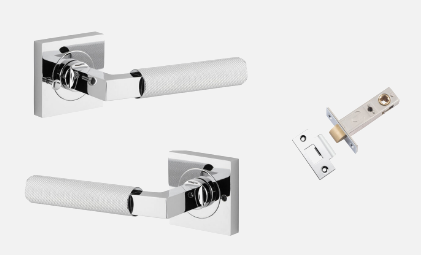 Iver Brunswick Door Lever 0424 Square Rose Polished Chrome - Passage ,Privacy & Entrance
