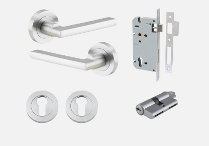 Iver Baltimore Door Lever 9215 Round Rose Brushed Chrome - Passage ,Privacy & Entrance