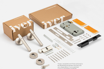 Iver Baltimore Door Lever 9215 Round Rose Brushed Chrome - Passage ,Privacy & Entrance