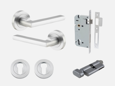 Iver Baltimore Door Lever 9215 Round Rose Brushed Chrome - Passage ,Privacy & Entrance