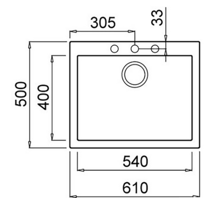 BURNS & FERALL ELLECI QUADRA GRANITEK 580 x 440MM ELGQ110-40 UNDERMOUNT & TOP MOUNT FULL BLACK & WHITE