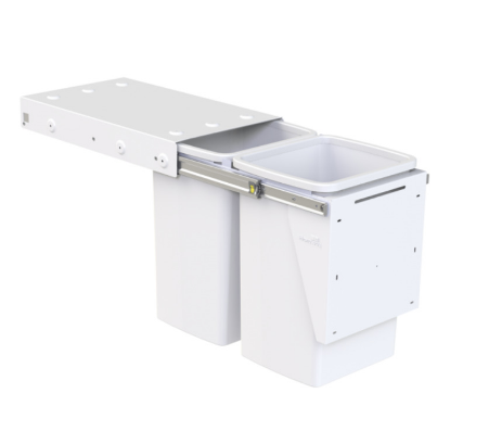 Hideaway Waste Bin , Compact Range, 2 x 20 Litres Bucket , Width 300 x Height 415 x Depth 510mm , Door pull - Cinder & Arctic White ( Available in 8 sizes : 1 x 15ltr,1x 20ltr ,1 x 40ltr ,1 x 50ltr ,2 x 15ltr ,2 x 20ltr ,2 x 35ltr ,2 x 40ltr )