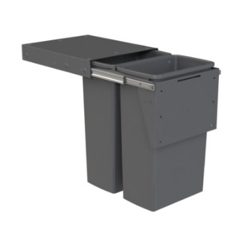 Hideaway Waste Bin Compact Range, 2 x 40 Litres Bucket , Width 418 x Height 615 x Depth 518mm Door Pull - Cinder & Arctic White ( Available in 8 sizes : 1 x 15ltr,1x 20ltr ,1 x 40ltr ,1 x 50ltr ,2 x 15ltr ,2 x 20ltr ,2 x 35ltr ,2 x 40ltr )