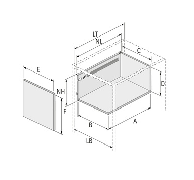 Hettich Germany  MultiTech Drawer Set, System, Height 214mm- White With 2 Front Connectors, Length Available in 5 Sizes