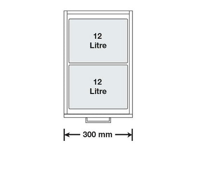 Tanova Simplex Base Mounted  Pull Out Kitchen Bin 300mm Cab - 2x12L Bins - Base Mounted 350Hx510D