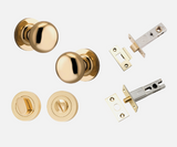 Iver Cambridge Door Knob 0200 Round Rose Polished Brass - Passage kit , privacy kit & Entrance Kit (Dual Function 5 pin and Key Thumb 6 Pin)
