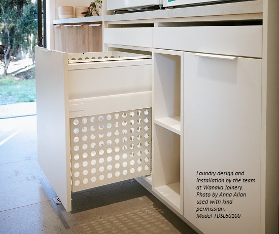 Tanova Designer Series Pull Out Soft Close  Laundry Basket  600mm Cabinet 1x100L Steel Basket White