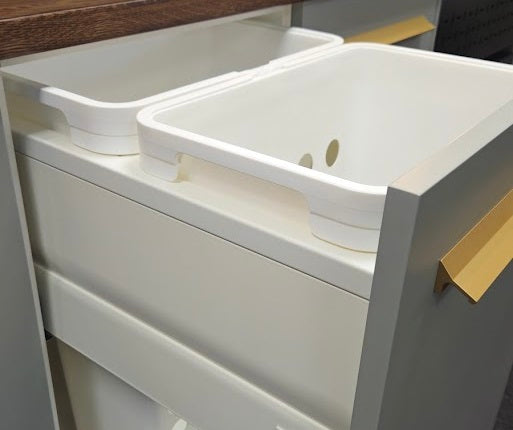 Tanova Designer Series Pull Out Soft Close  Laundry Basket 600mm Cab - 2x36L Plastic Hampers White and White Gray