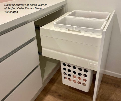 Tanova Designer Series Pull Out Soft Close  Laundry Basket 600mm Cab - 2x36L Plastic Hampers White and White Gray