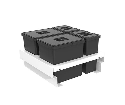 Tanova Pull Out Kitchen Bin 600mm Cab - Drawer Insert Frame & Buckets White and Charcoal