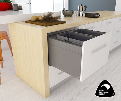 Tanova Designer Series 2 Pull Out Soft Close and Soft Close push to Open Kitchen Waste Bin  600mm 2 Buckets  -White and Charcoal