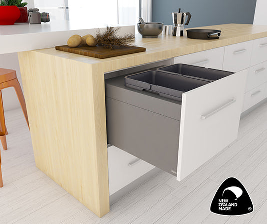 Tanova Designer Series 2 Pull Out Soft Close and Soft Close push to Open Kitchen Waste Bin  600mm 2 Buckets  -White and Charcoal
