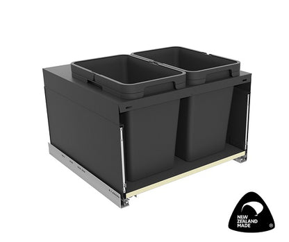 Tanova Designer Series 2 Pull Out Soft Close and Soft Close push to Open Kitchen Waste Bin  600mm 2 Buckets  -White and Charcoal