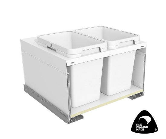 Tanova Designer Series 2 Pull Out Soft Close and Soft Close push to Open Kitchen Waste Bin  600mm 2 Buckets  -White and Charcoal