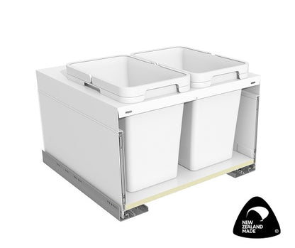 Tanova Designer Series 2 Pull Out Soft Close and Soft Close push to Open Kitchen Waste Bin  600mm 2 Buckets  -White and Charcoal
