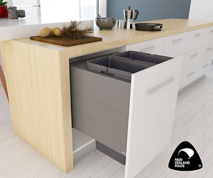 Tanova Designer Series 2 Pull Out Soft Close and Soft Close push to Open Kitchen Waste Bin  600mm 2 Buckets  -White and Charcoal
