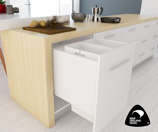 Tanova Designer Series 2 Pull Out Soft Close and Soft Close push to Open Kitchen Waste Bin  600mm 2 Buckets  -White and Charcoal