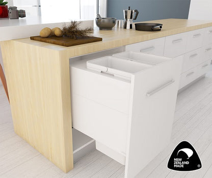 Tanova Designer Series 2 Pull Out Soft Close and Soft Close push to Open Kitchen Waste Bin  600mm 2 Buckets  -White and Charcoal