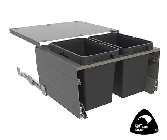 Tanova Designer Series  Pull Out Soft Close Kitchen Waste Bin  600mm 2 Large Bins -White and Charcoal