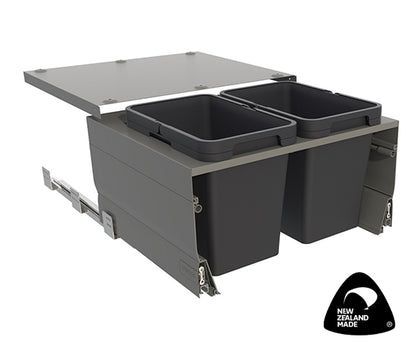 Tanova Designer Series  Pull Out Soft Close Kitchen Waste Bin  600mm 2 Large Bins -White and Charcoal