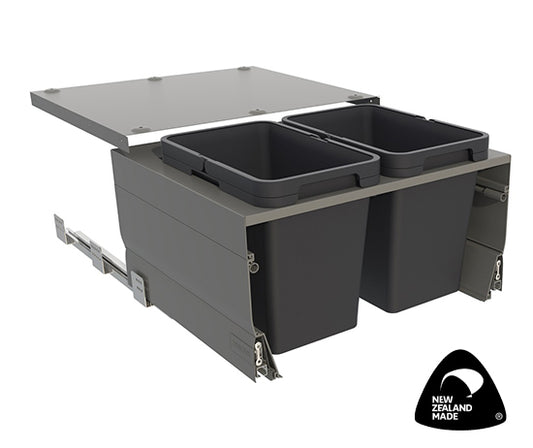 Tanova Designer Series  Pull Out Soft Close Kitchen Waste Bin  600mm 2 Large Bins -White and Charcoal