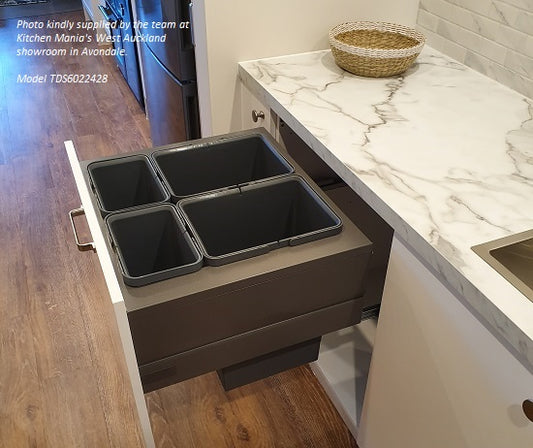 Tanova Designer Series  Pull Out Soft Close Kitchen Waste Bin 600mm Cabinets - 2 Lg & 2 Sml Bins Charcoal