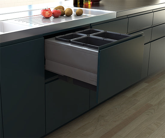 Tanova Designer Series  Pull Out Soft Close Kitchen Waste Bin 600mm Cabinets - 2 Lg & 2 Sml Bins Charcoal