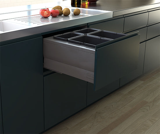 Tanova Designer Series  Pull Out Soft Close Kitchen Waste Bin 600mm Cabinets - 2 Lg & 2 Sml Bins Charcoal