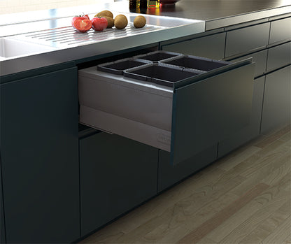 Tanova Designer Series  Pull Out Soft Close Kitchen Waste Bin 600mm Cabinets - 2 Lg & 2 Sml Bins Charcoal