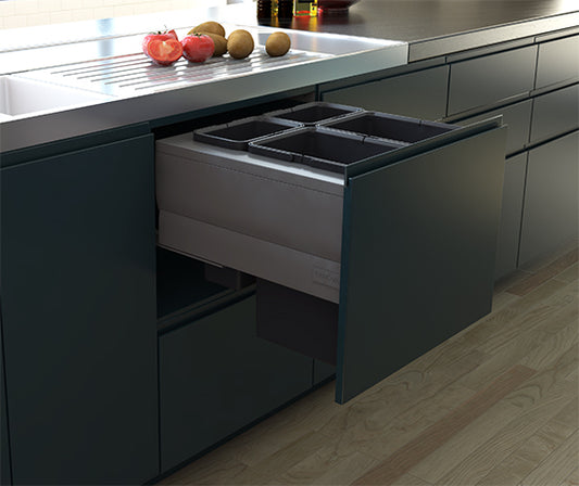 Tanova Designer Series  Pull Out Soft Close Kitchen Waste Bin 600mm Cabinets - 2 Lg & 2 Sml Bins Charcoal