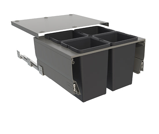 Tanova Designer Series  Pull Out Soft Close Kitchen Waste Bin 600mm Cabinets -4 Medium Bins-White and Charcoal