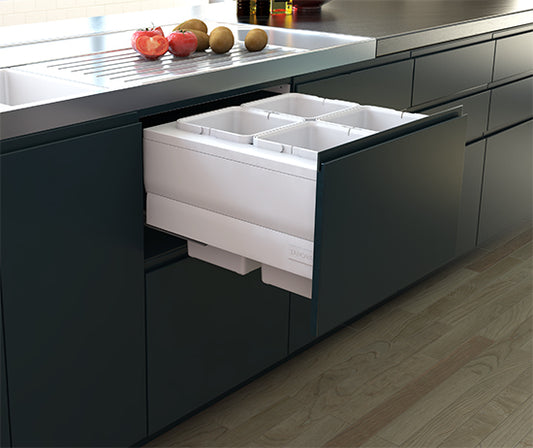 Tanova Designer Series  Pull Out Soft Close Kitchen Waste Bin 600mm Cabinets -4 Medium Bins-White and Charcoal
