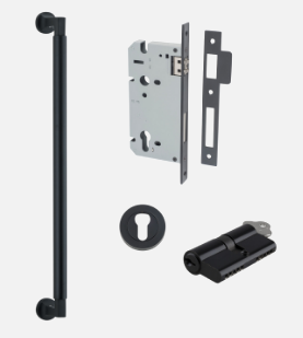 Iver Berlin Pull Handle 9443 Centre to Centre 450mm Matt Black - Pull Handle Single ,Entrance Kit Thumb 5 Pin and Entrance Dual Function 5 Pin