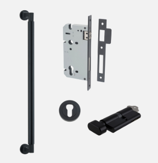 Iver Berlin Pull Handle 9443 Centre to Centre 450mm Matt Black - Pull Handle Single ,Entrance Kit Thumb 5 Pin and Entrance Dual Function 5 Pin