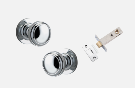 Iver Paddington Door Knob 0214 Round Rose Polished Chrome - Passage kit , privacy kit & Entrance Kit (Dual Function 5 pin and Key Thumb 6 Pin)