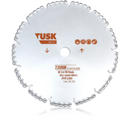 Tusk Heavy Duty VB All Cut Blades - 125mm x 1.4 x 3 x 7T x 22.23 ,180mm x 1.8 x 3 x 10T x 22.23 & 230mm x 1.8 x 3 x 13T x 22.23