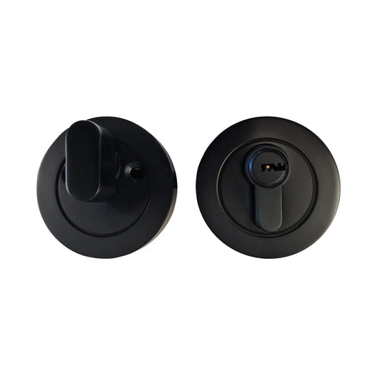 MILES NELSON ENTRANCE DOOR URBAN EURO KEY & TURN LOCK ROUND SATIN NICKEL AND MATT BLACK FINISH