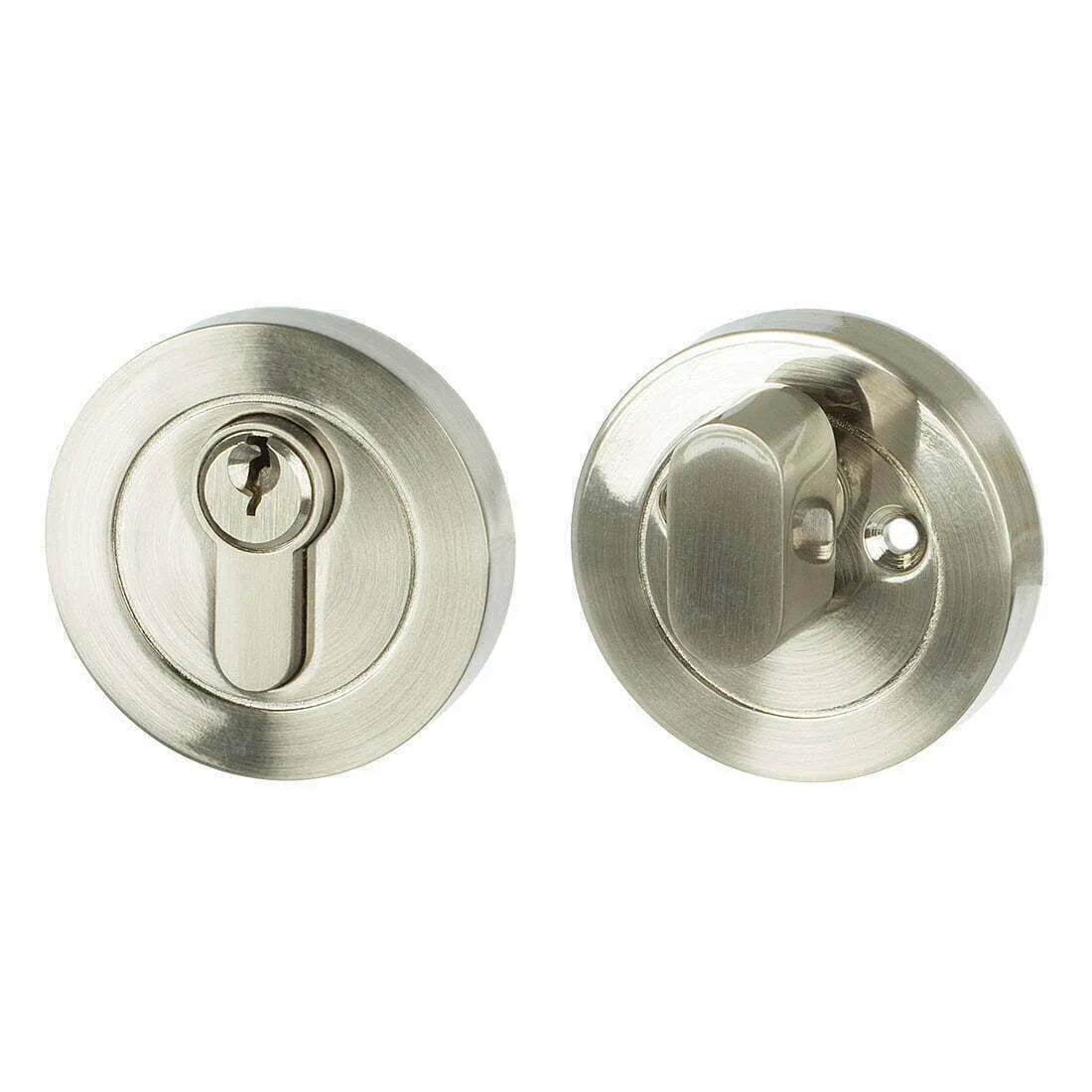 MILES NELSON ENTRANCE DOOR URBAN EURO KEY & TURN LOCK ROUND SATIN NICKEL AND MATT BLACK FINISH