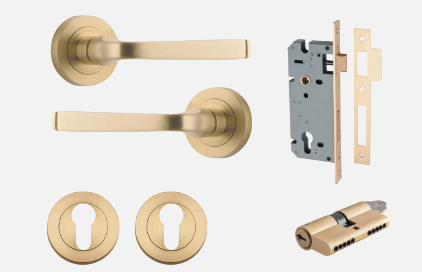 Iver Annecy Door Lever 0451 Round Rose Brushed Brass - Passage ,Privacy & Entrance