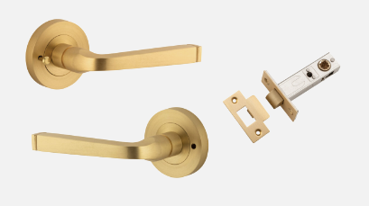 Iver Annecy Door Lever 0451 Round Rose Brushed Brass - Passage ,Privacy & Entrance