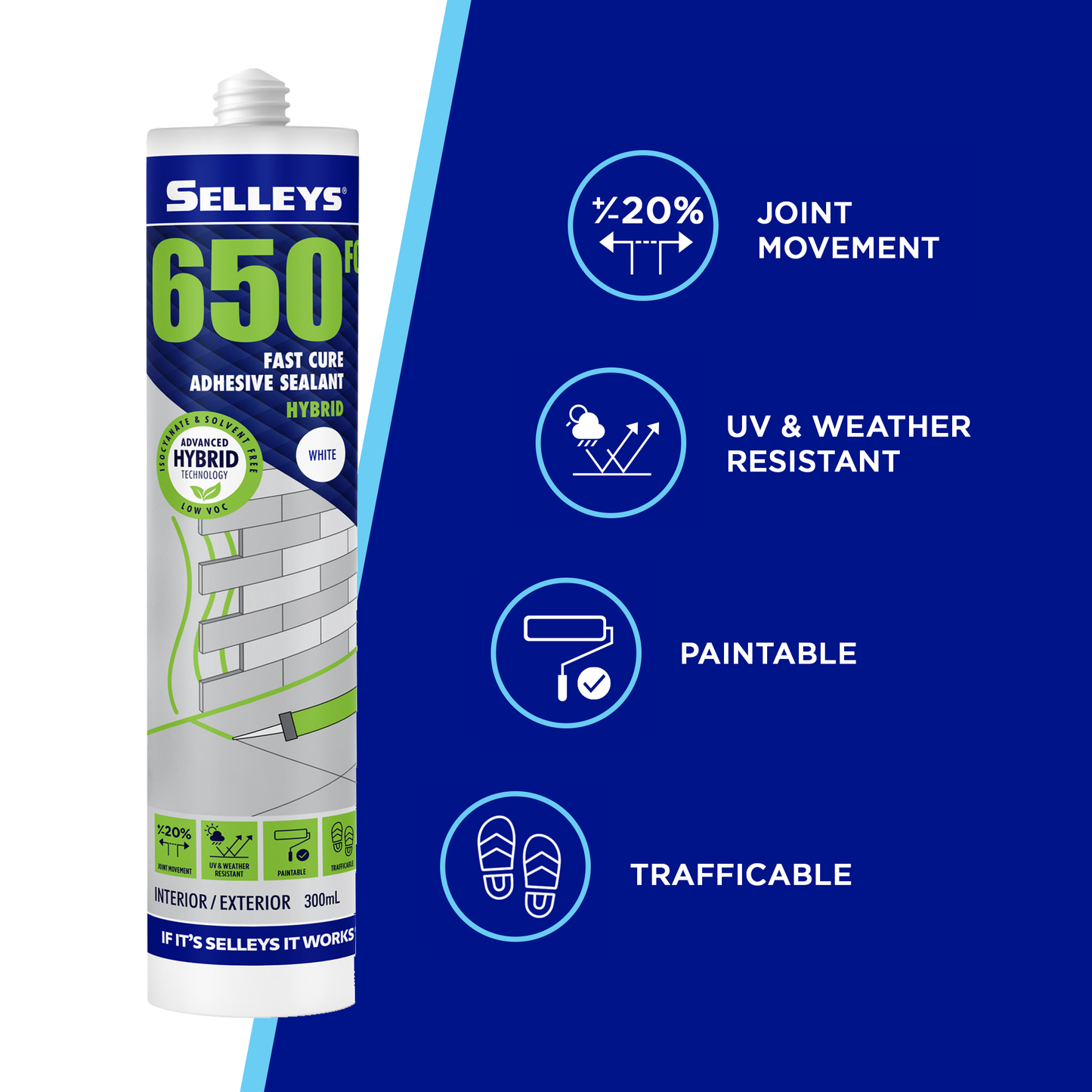 Selleys 650FC Fast Cure Adhesive Sealant 300ml - Box of 12 Cartridge or sausage