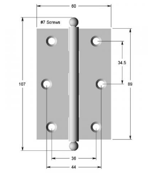 Lohala Hinge Brass 89mm x 60mm x 2.5mm Loose Pin Available in 4 Colours : Brushed Nickel ,Bronze ,Polished Brass & Satin Chrome